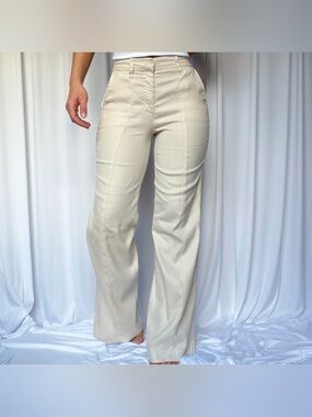 Evereve High Rise Wide-Leg Linen Trouser Dress Pants Front Vertical Seam Sz 24